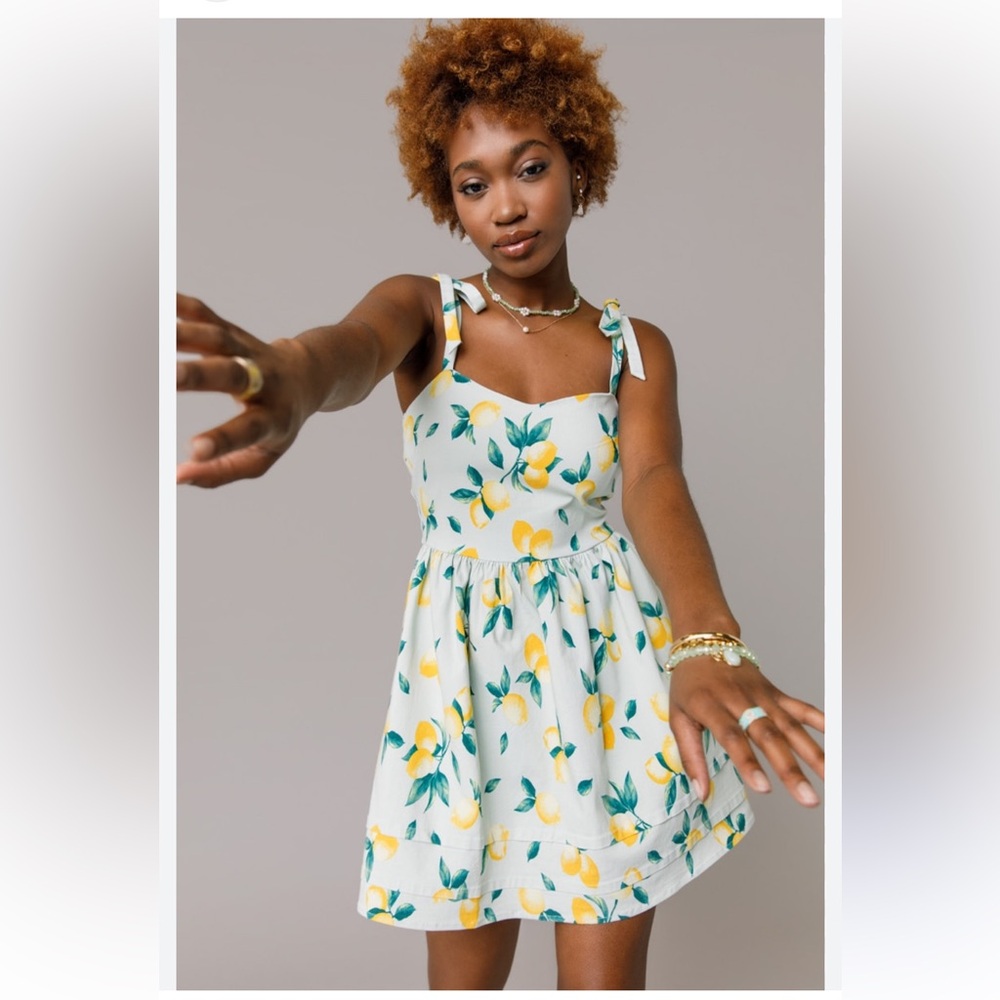 Blue Rain Lemon Print Mini Dress